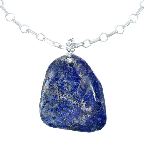 Native American Sterling Silver Lapis Link Chain Necklace Pendant Set AX128042